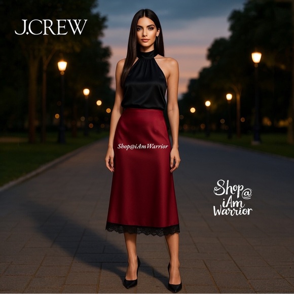 JCrew NWT mulberry satin pull-on eyelash lace trim skirt *shop@iamwarrior - Picture 1 of 10
